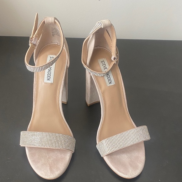 Steve Madden Women's Nude and Silver Block Heel Sandals - Picture 1 of 7